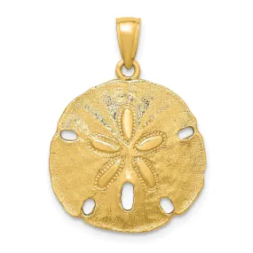 14k Yellow Gold Textured Polished Finish Sand Dollar Charm Pendant