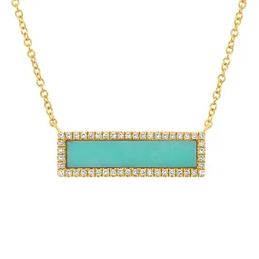 14K Yellow Gold Turquoise and Diamond Bar Necklace