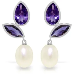 16 Carat 14K Solid White Gold Chandelier Earrings Pearl Amethyst