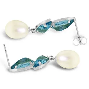 16 Carat 14K Solid White Gold Chandelier Earrings Pearl Blue Topaz