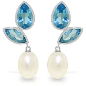 16 Carat 14K Solid White Gold Chandelier Earrings Pearl Blue Topaz