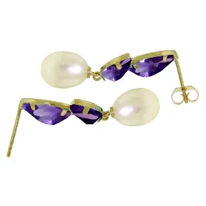 16 Carat 14K Solid Yellow Gold Chandelier Earrings Pearl Amethyst