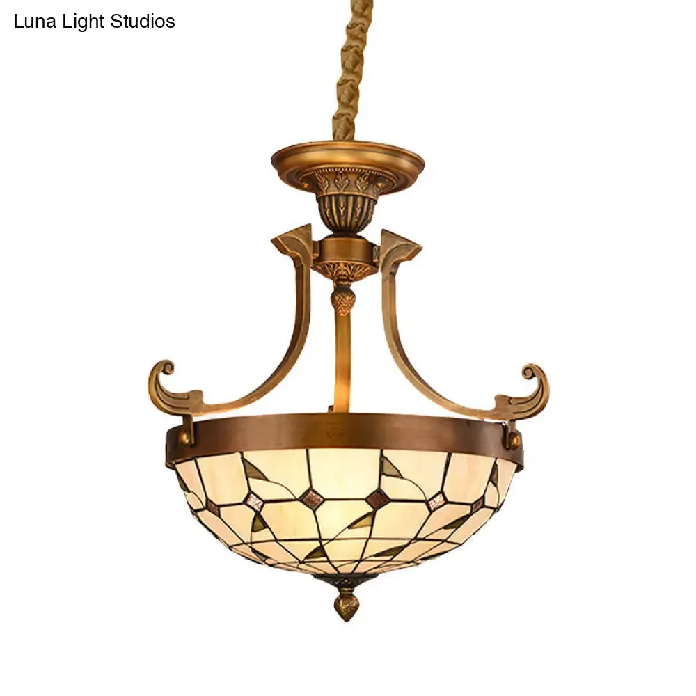 16"/18" W Stained Glass Flower/Leaf Chandelier Light Fixture - White Victorian Hanging Lamp Kit (3 Lights) for Corridor