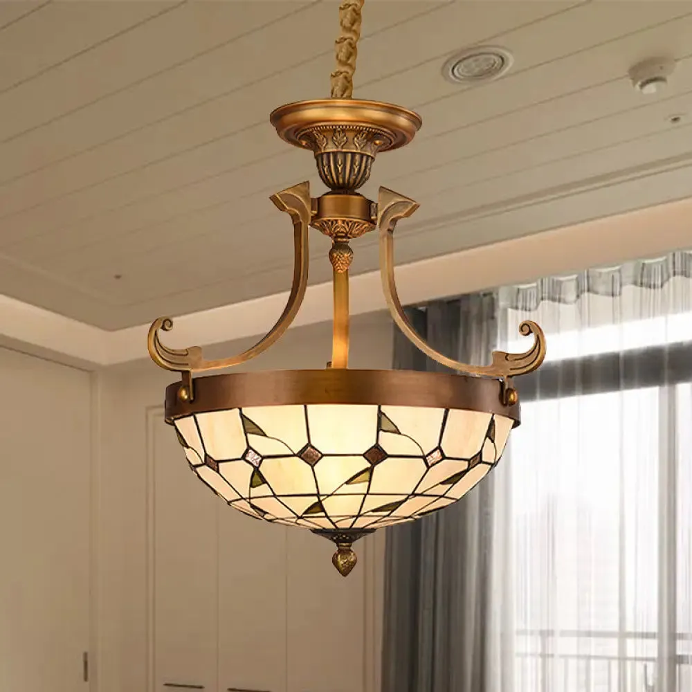 16"/18" W Stained Glass Flower/Leaf Chandelier Light Fixture - White Victorian Hanging Lamp Kit (3 Lights) for Corridor