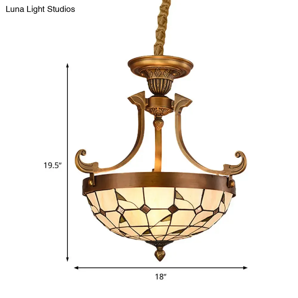 16"/18" W Stained Glass Flower/Leaf Chandelier Light Fixture - White Victorian Hanging Lamp Kit (3 Lights) for Corridor