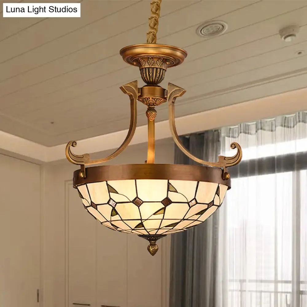 16"/18" W Stained Glass Flower/Leaf Chandelier Light Fixture - White Victorian Hanging Lamp Kit (3 Lights) for Corridor