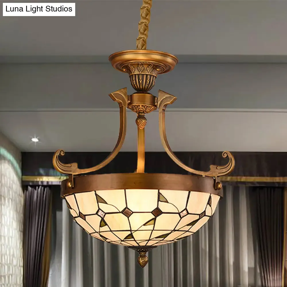 16"/18" W Stained Glass Flower/Leaf Chandelier Light Fixture - White Victorian Hanging Lamp Kit (3 Lights) for Corridor