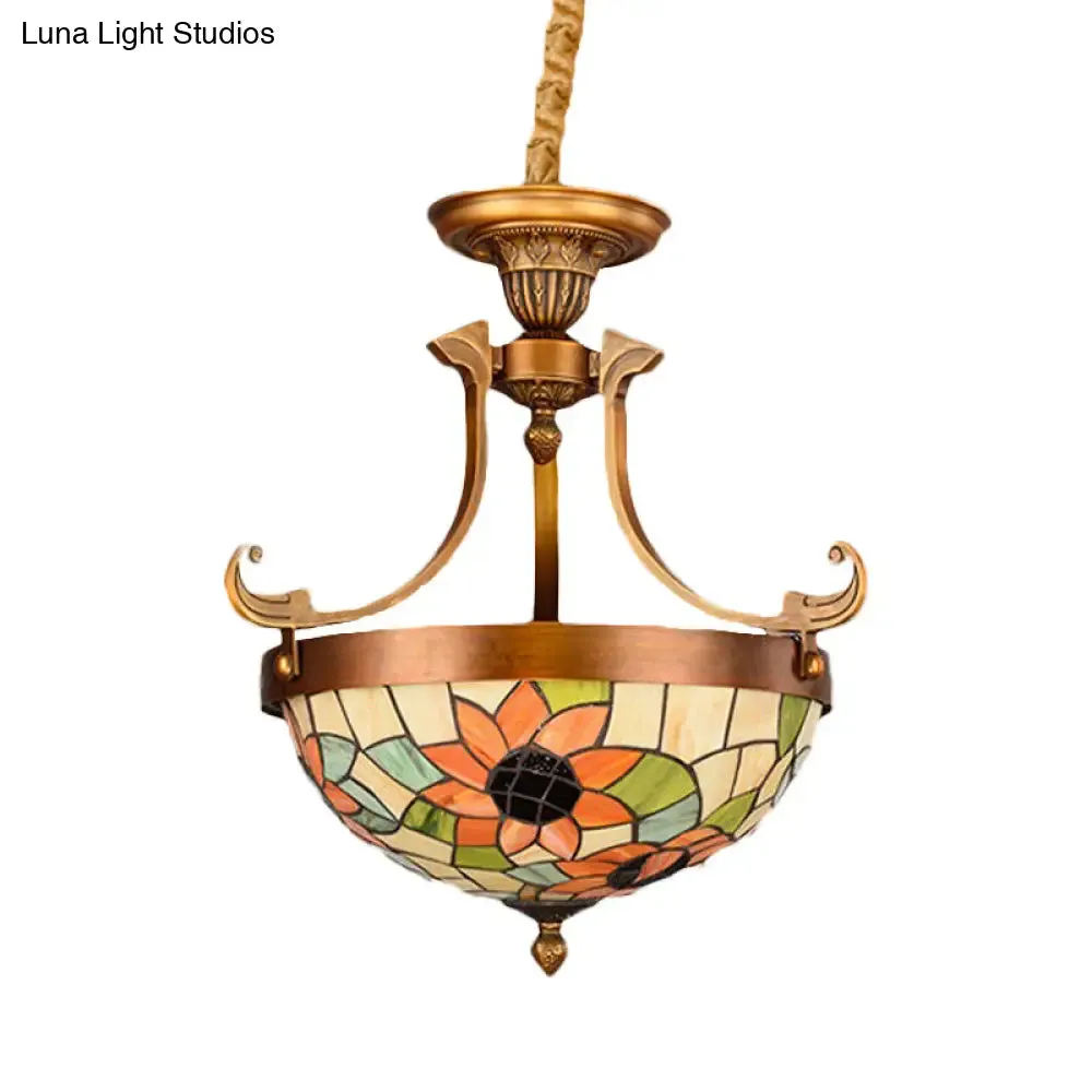 16"/18" W Stained Glass Flower/Leaf Chandelier Light Fixture - White Victorian Hanging Lamp Kit (3 Lights) for Corridor