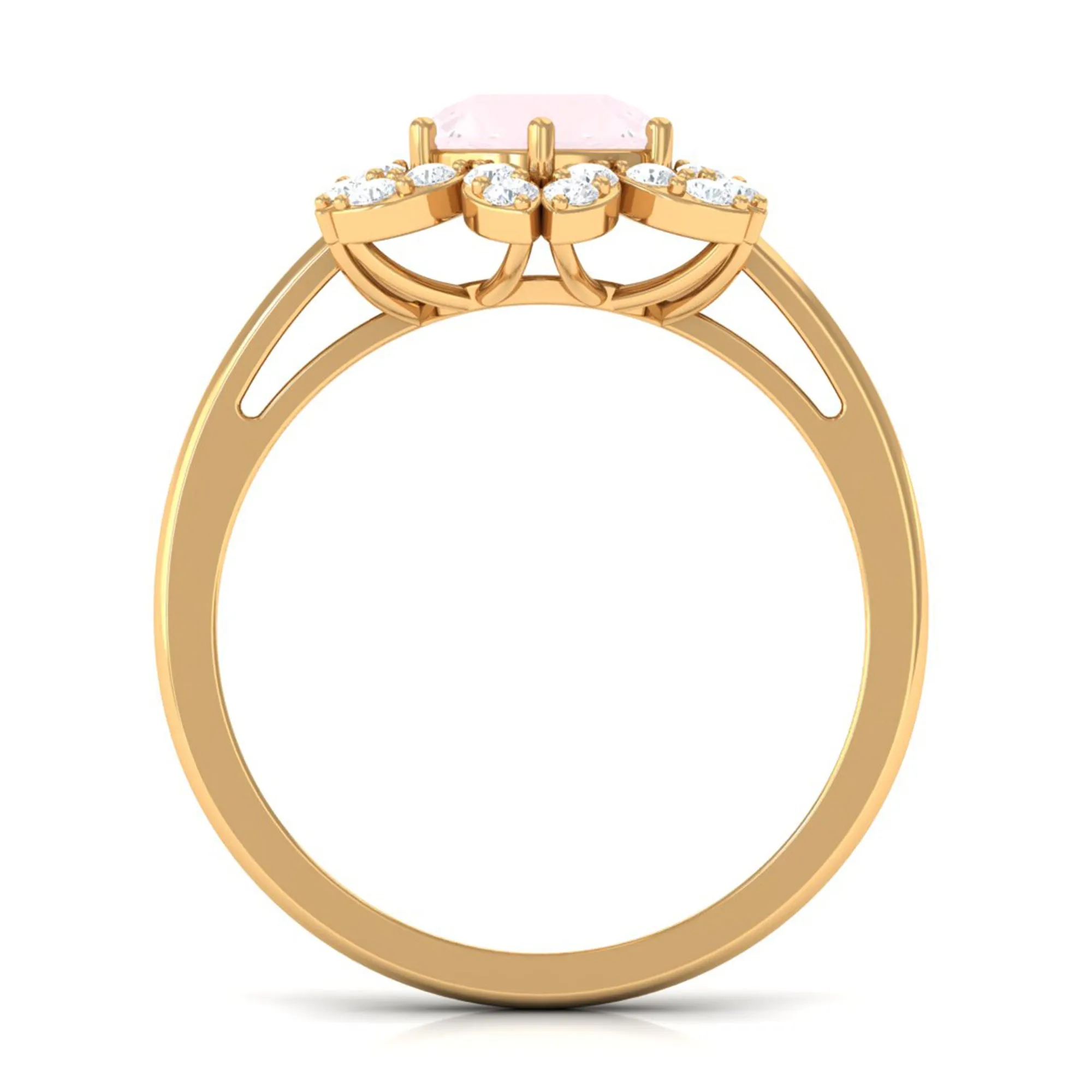 1.75 CT Natural Rose Quartz Floral Ring with Diamond Halo