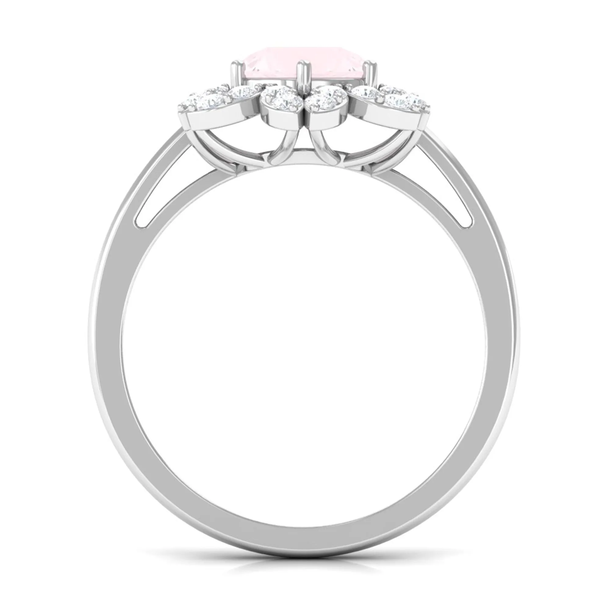1.75 CT Natural Rose Quartz Floral Ring with Diamond Halo