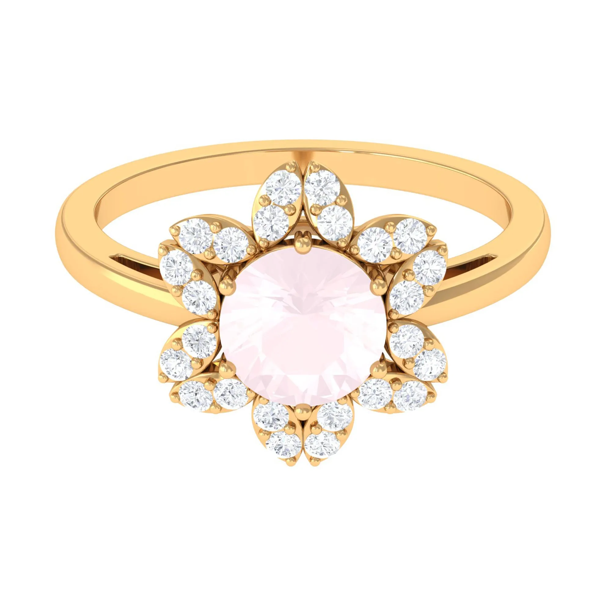 1.75 CT Natural Rose Quartz Floral Ring with Diamond Halo
