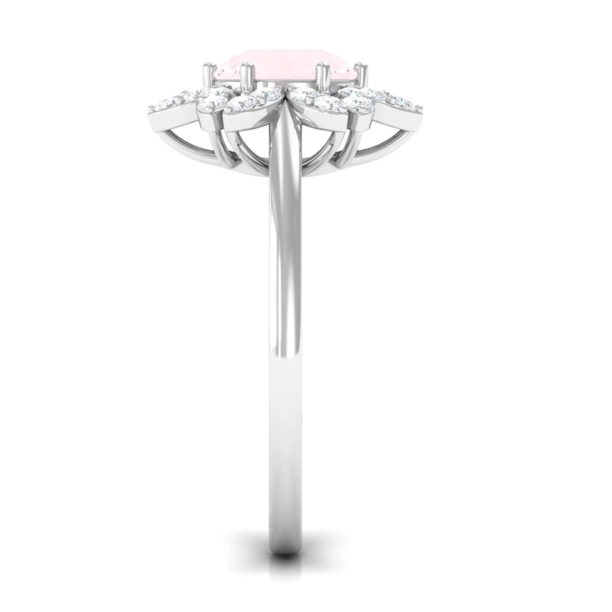 1.75 CT Natural Rose Quartz Floral Ring with Diamond Halo