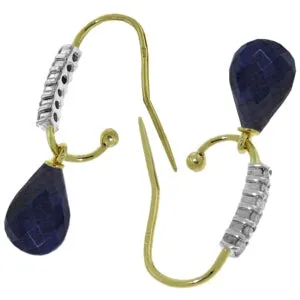 17.78 Carat 14K Solid Yellow Gold Fish Hook Earrings Diamond Sapphire