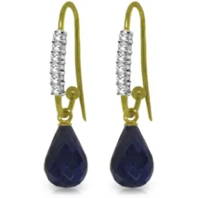 17.78 Carat 14K Solid Yellow Gold Fish Hook Earrings Diamond Sapphire