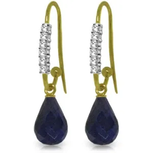 17.78 Carat 14K Solid Yellow Gold Fish Hook Earrings Diamond Sapphire