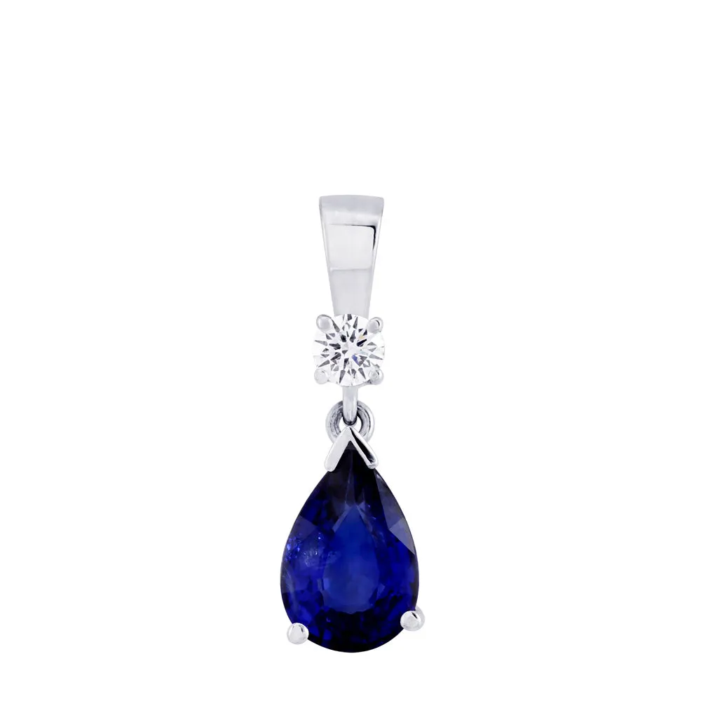 18ct White Gold 2.98ct Pear Cut Sapphire And 0.20ct Round Brilliant Cut Diamond Pendant Only