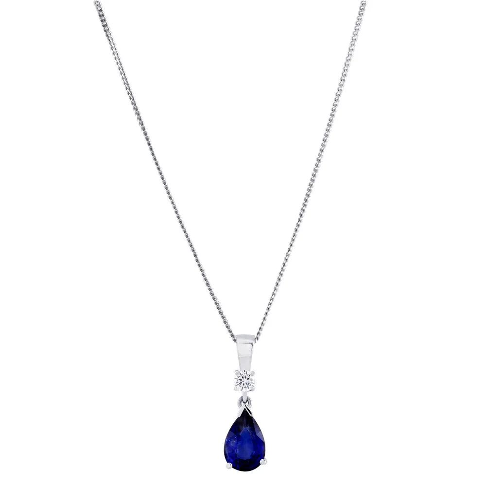 18ct White Gold 2.98ct Pear Cut Sapphire And 0.20ct Round Brilliant Cut Diamond Pendant Only