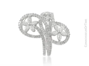 18K White Gold & Diamond Floral High Fashion Ring - 1.54 Carats