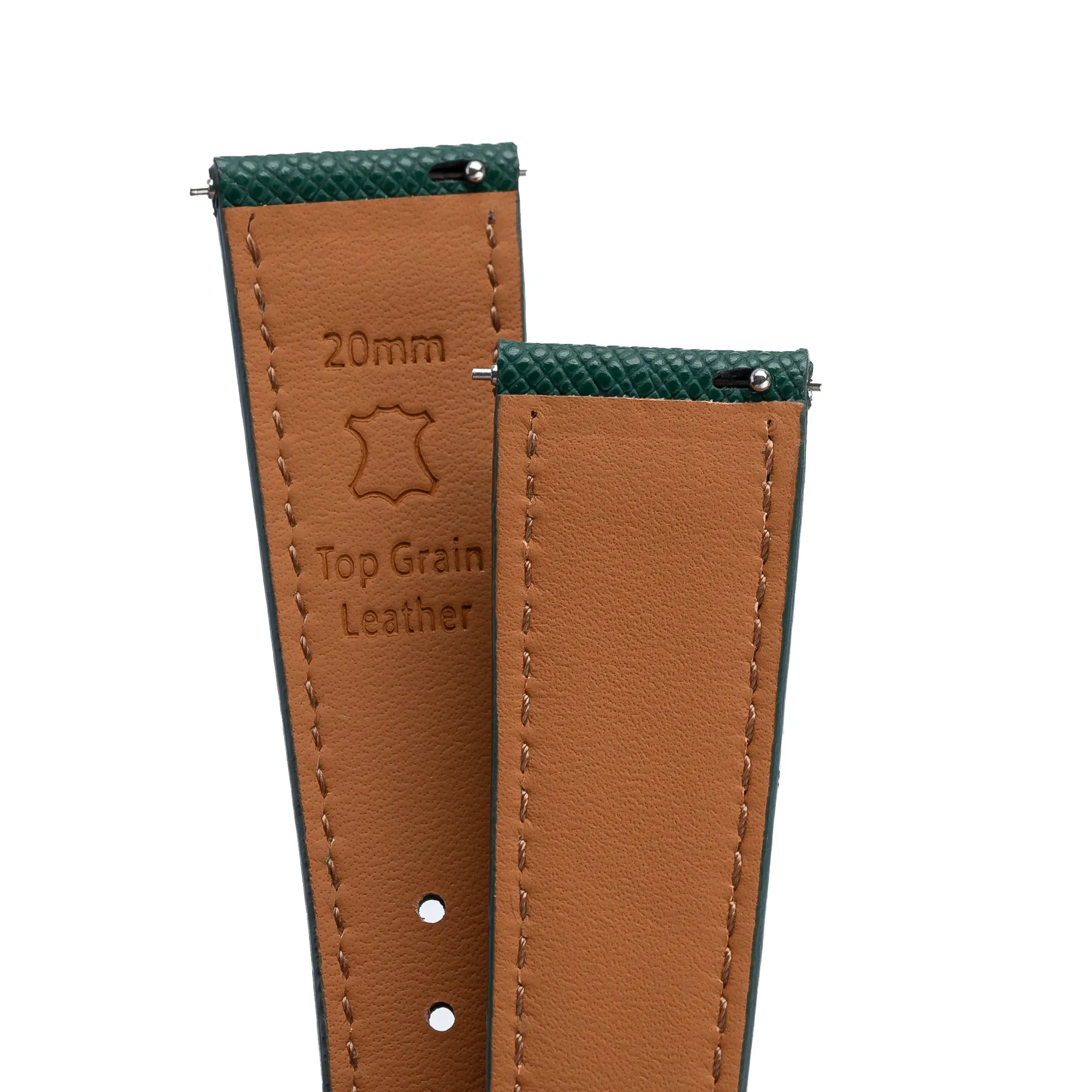 18mm 20mm 22mm Quick Release Tapered Saffiano Leather Watch Strap - Forest Green