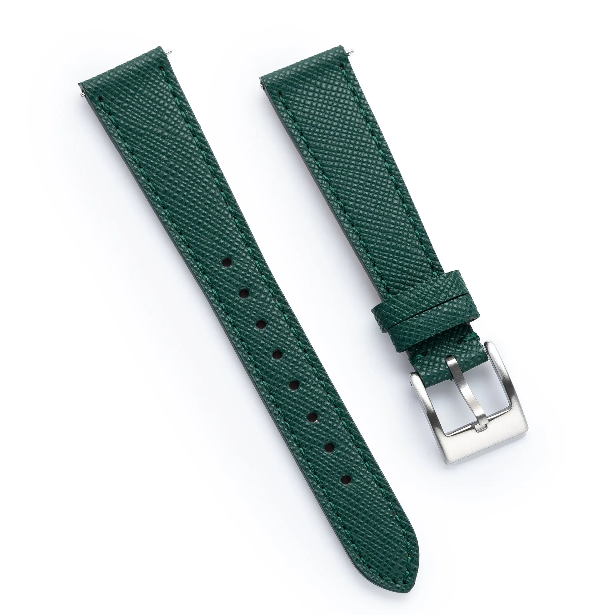18mm 20mm 22mm Quick Release Tapered Saffiano Leather Watch Strap - Forest Green
