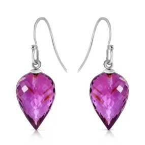 19 Carat 14K Solid White Gold Fish Hook Earrings Natural Amethyst