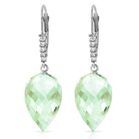 19.15 Carat 14K Solid White Gold Drop Briolette Green Amethyst Diamond Earrings