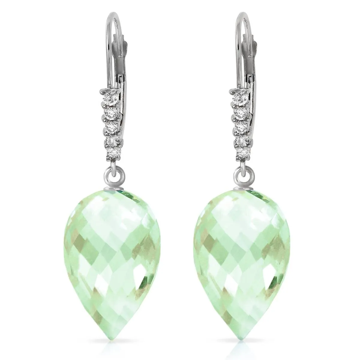 19.15 Carat 14K Solid White Gold Drop Briolette Green Amethyst Diamond Earrings