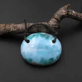 2 Hole Pendant Natural Blue Larimar Oval Pendant Drilled Genuine Real Blue Larimar Gemstone A16