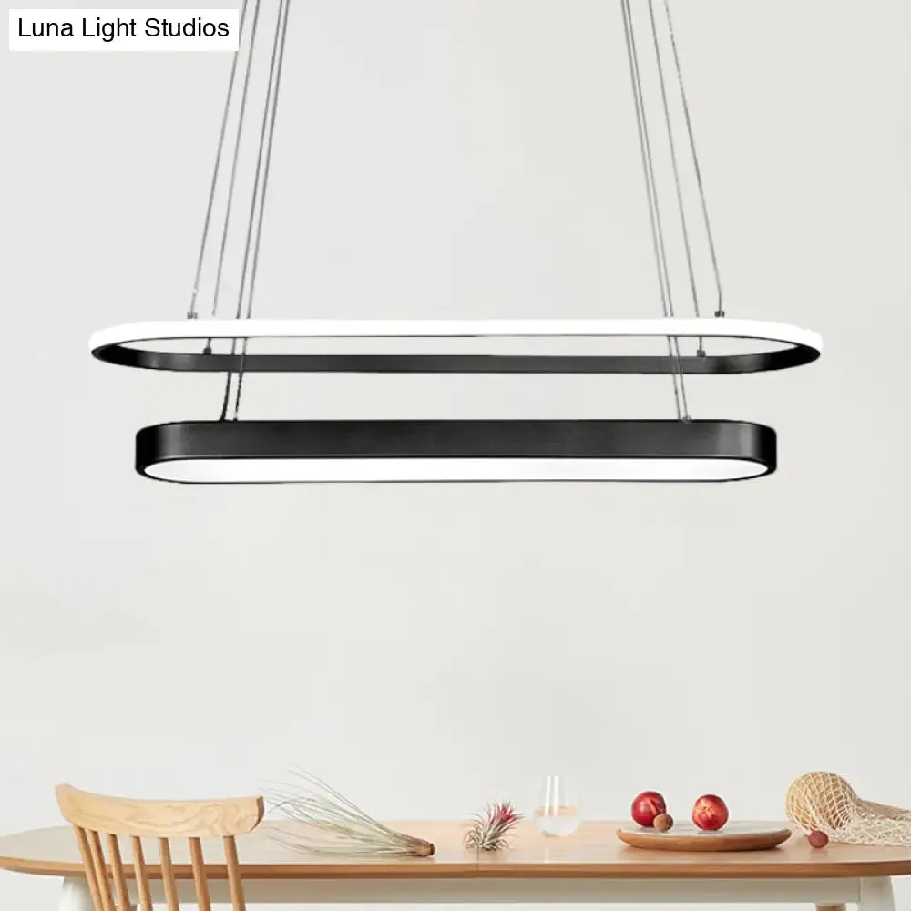 2-Layer Oval Chandelier Lamp: Nordic Metal LED Pendant Kit in Black/Gold with Warm/White Light - Ideal for Restaurants