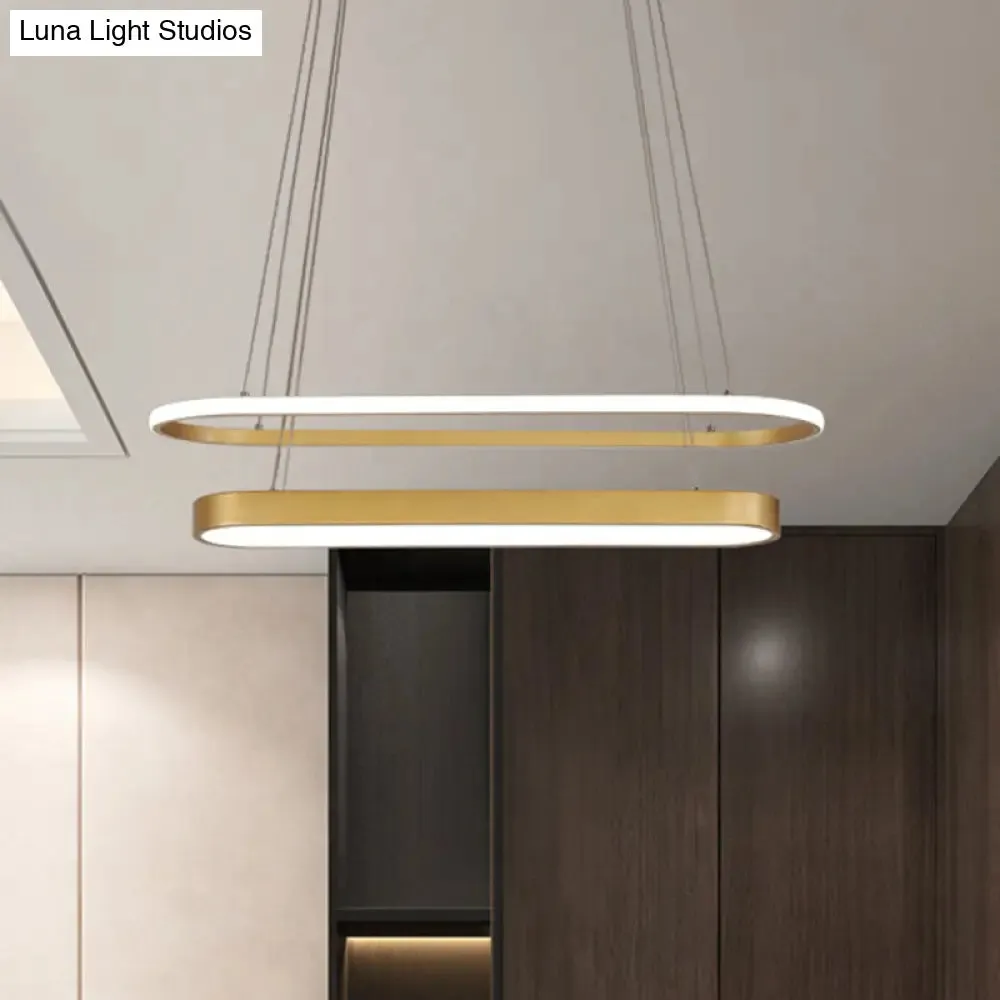2-Layer Oval Chandelier Lamp: Nordic Metal LED Pendant Kit in Black/Gold with Warm/White Light - Ideal for Restaurants