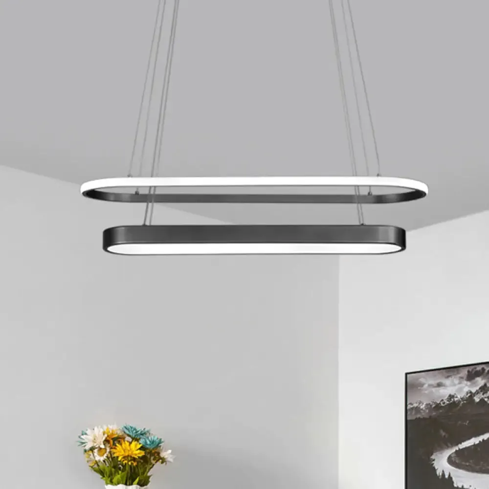 2-Layer Oval Chandelier Lamp: Nordic Metal LED Pendant Kit in Black/Gold with Warm/White Light - Ideal for Restaurants