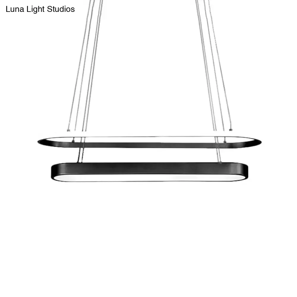 2-Layer Oval Chandelier Lamp: Nordic Metal LED Pendant Kit in Black/Gold with Warm/White Light - Ideal for Restaurants