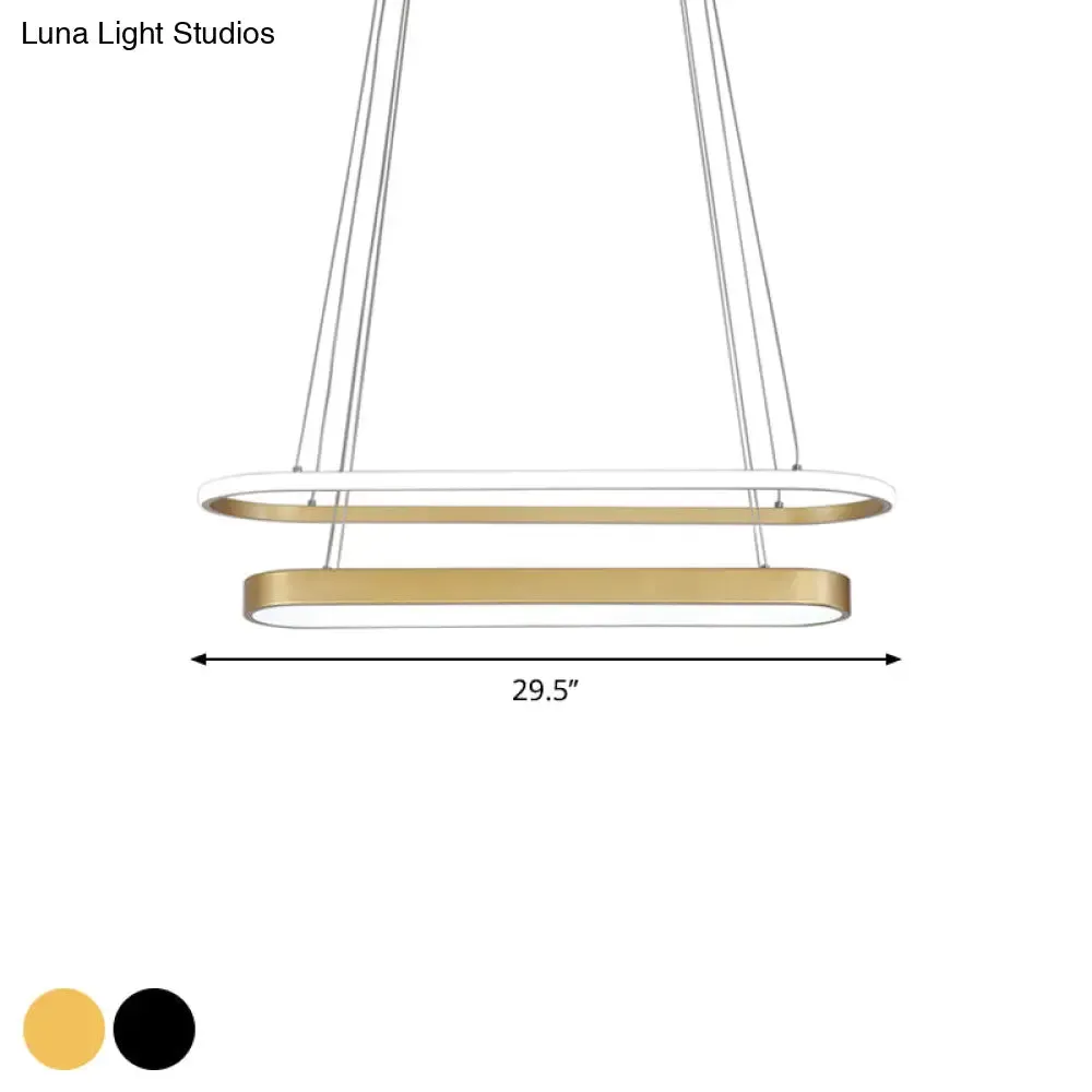 2-Layer Oval Chandelier Lamp: Nordic Metal LED Pendant Kit in Black/Gold with Warm/White Light - Ideal for Restaurants