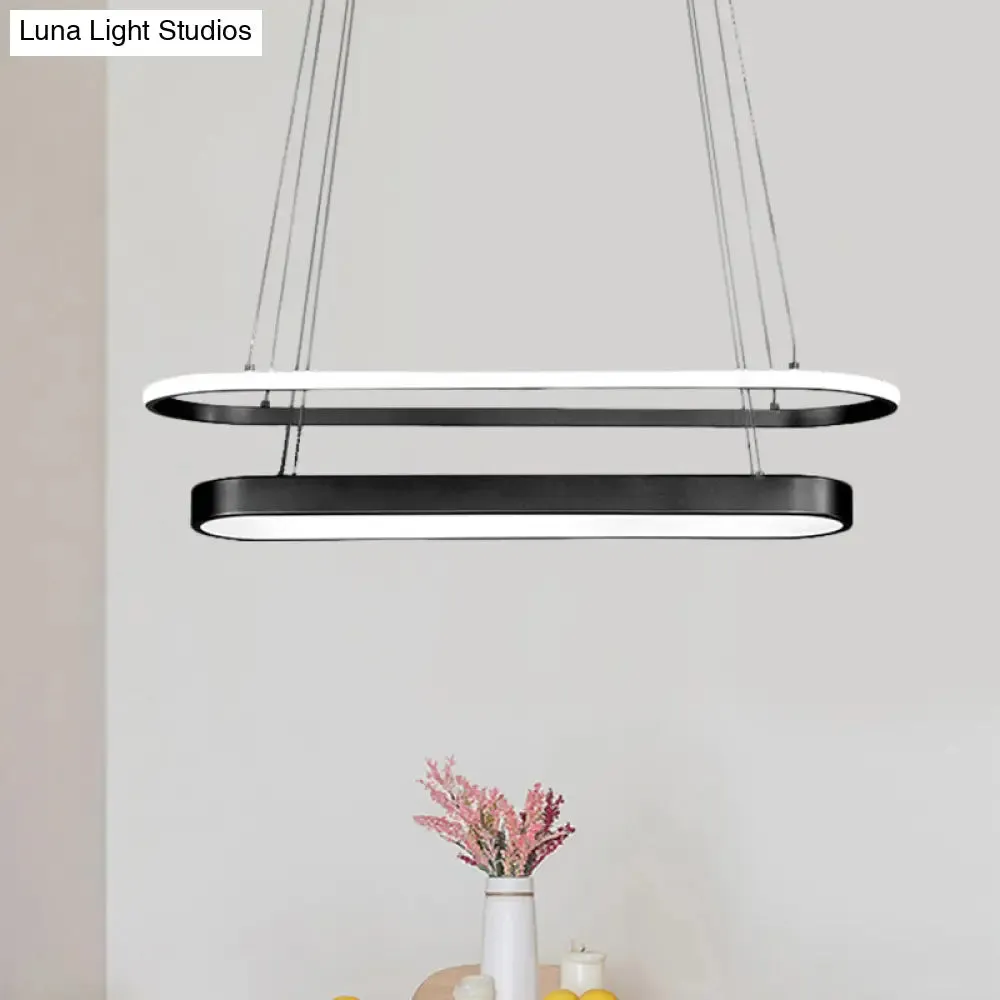 2-Layer Oval Chandelier Lamp: Nordic Metal LED Pendant Kit in Black/Gold with Warm/White Light - Ideal for Restaurants