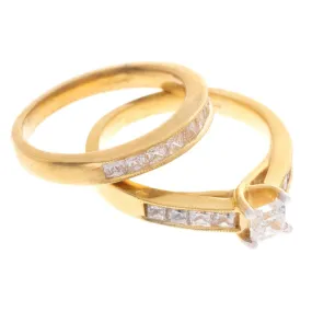 22ct Gold Cubic Zirconia Engagement Ring and Wedding Band Suite LR1200