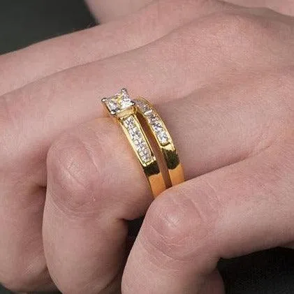 22ct Gold Cubic Zirconia Engagement Ring and Wedding Band Suite LR1200