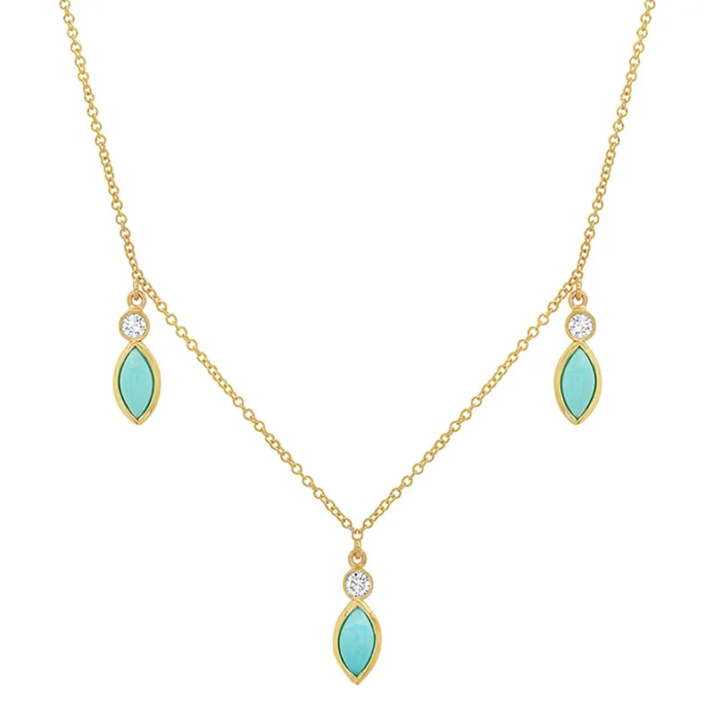 3 Diamond Bezel with Turquoise Marquise Dangle Necklace