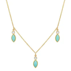 3 Diamond Bezel with Turquoise Marquise Dangle Necklace