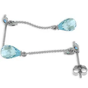 3.4 Carat 14K Solid White Gold Deeply Apprehended Blue Topaz Earrings