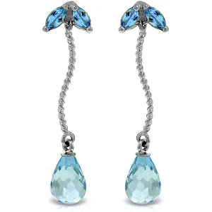 3.4 Carat 14K Solid White Gold Deeply Apprehended Blue Topaz Earrings