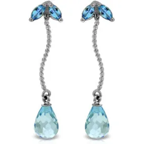 3.4 Carat 14K Solid White Gold Deeply Apprehended Blue Topaz Earrings