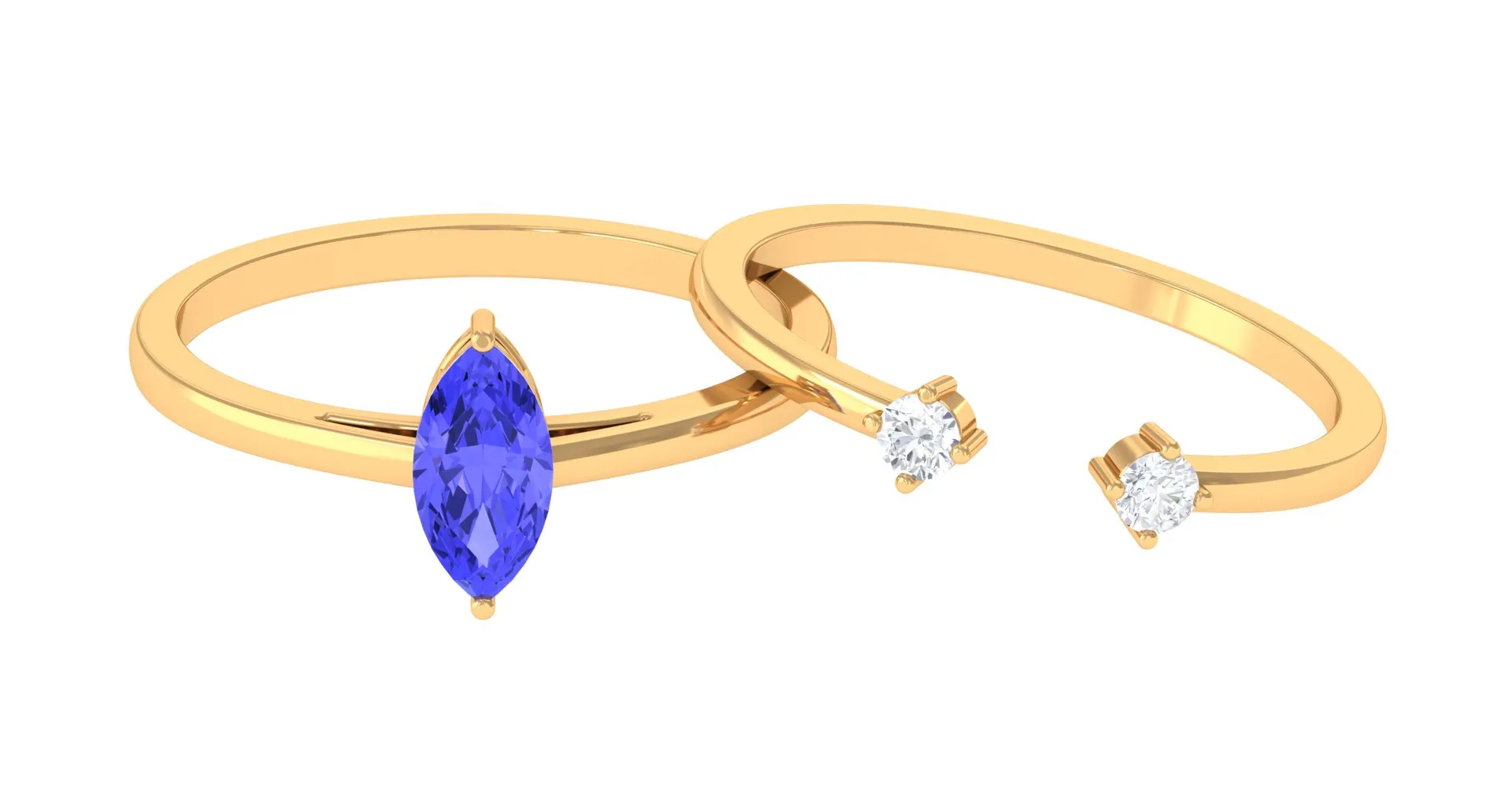 3/4 CT Marquise Cut Tanzanite Simple Solitaire Ring Set with Diamond