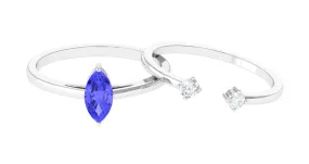 3/4 CT Marquise Cut Tanzanite Simple Solitaire Ring Set with Diamond