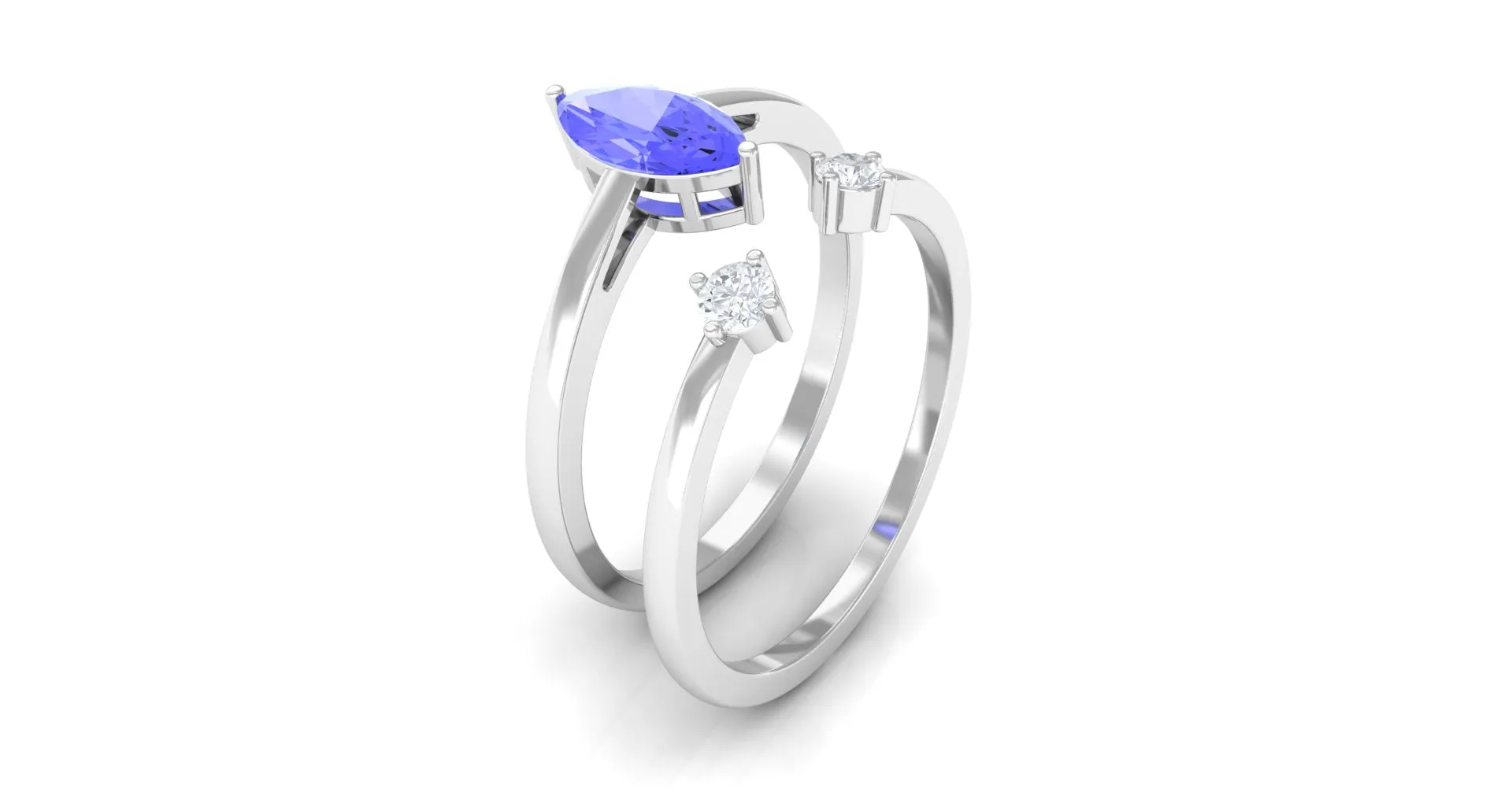 3/4 CT Marquise Cut Tanzanite Simple Solitaire Ring Set with Diamond