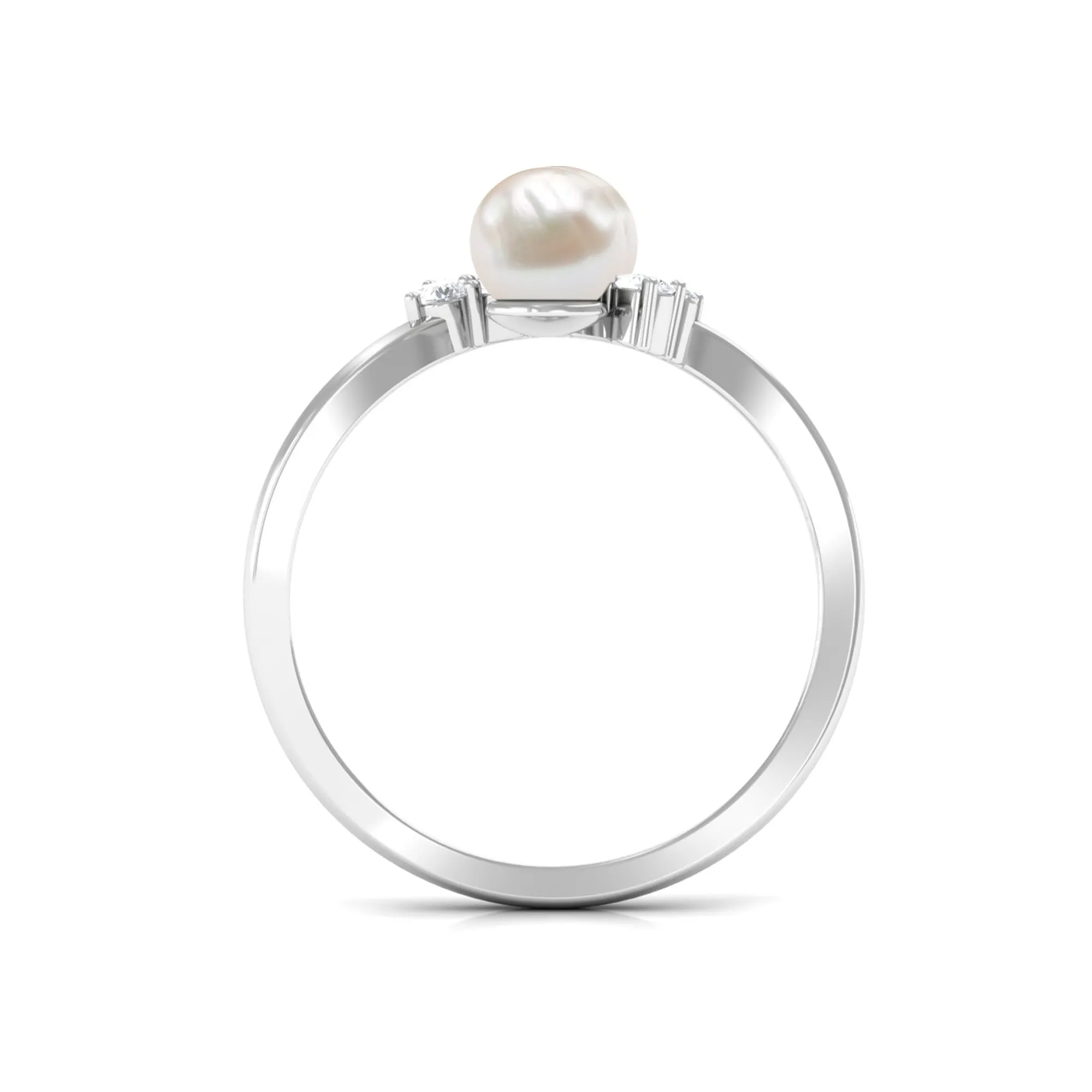 4.25 CT Freshwater Pearl Wrap Ring with Diamond Trio
