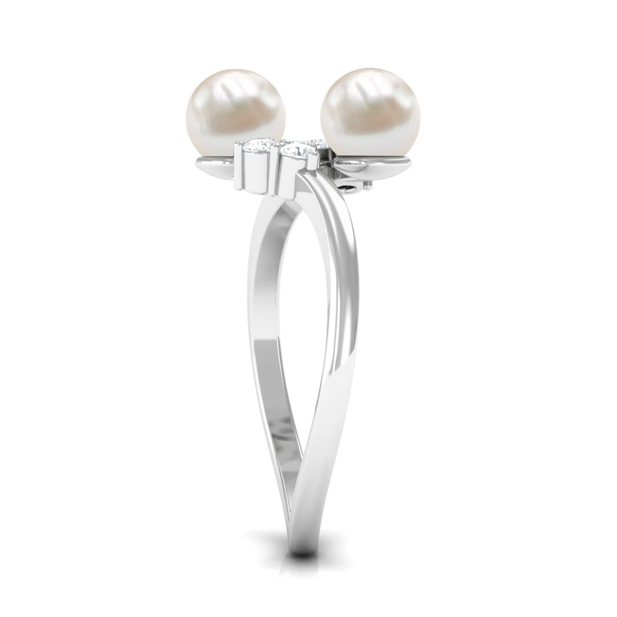 4.25 CT Freshwater Pearl Wrap Ring with Diamond Trio