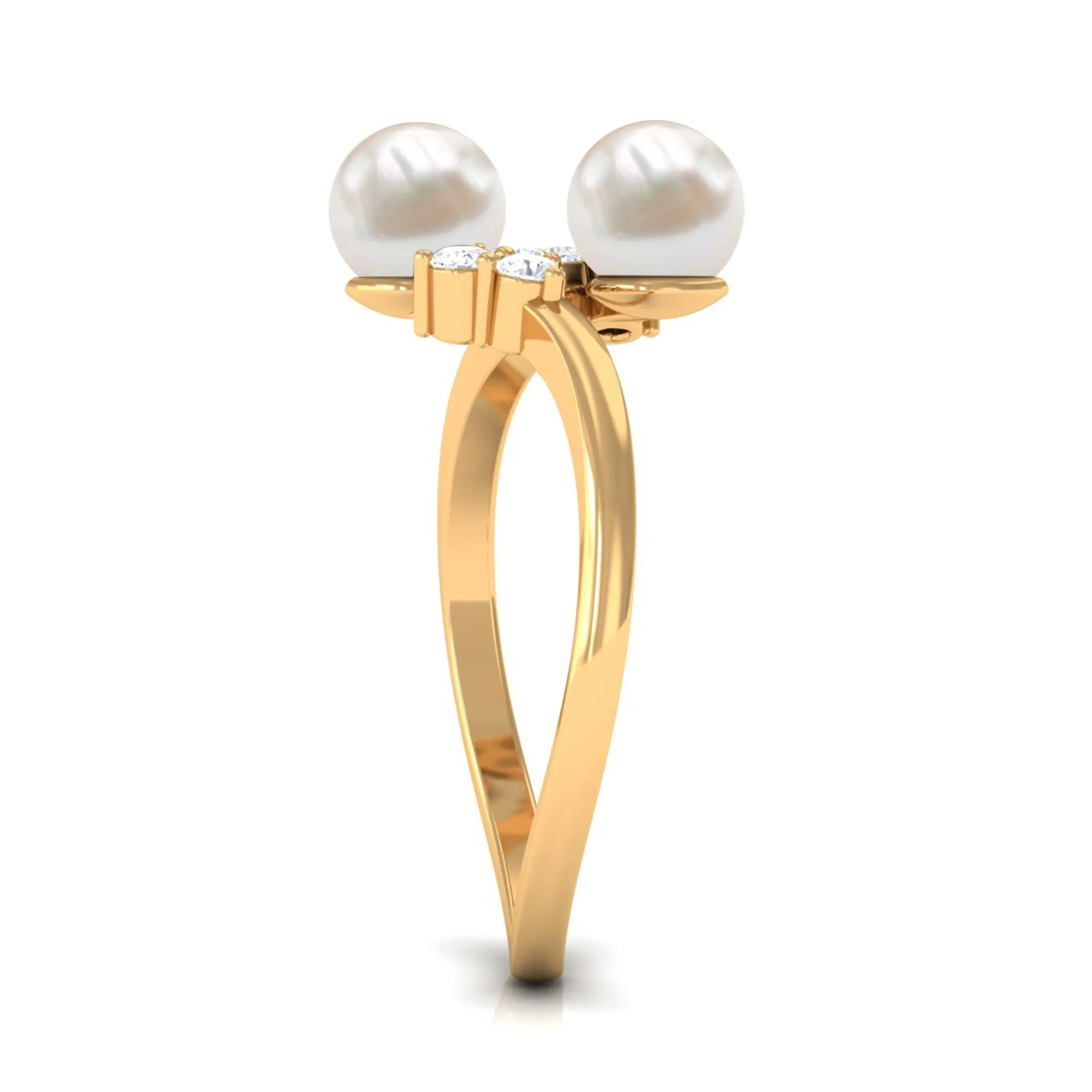4.25 CT Freshwater Pearl Wrap Ring with Diamond Trio