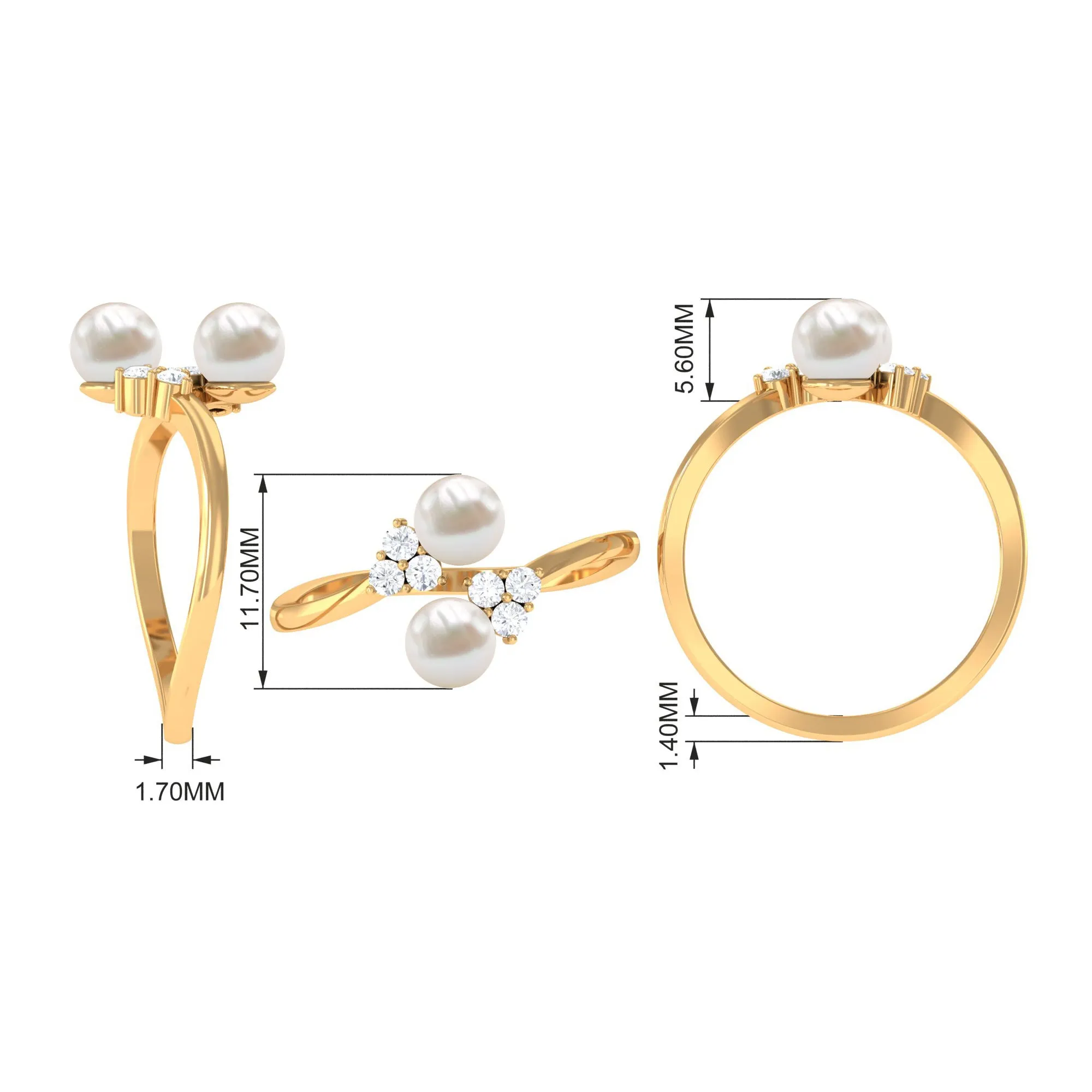 4.25 CT Freshwater Pearl Wrap Ring with Diamond Trio