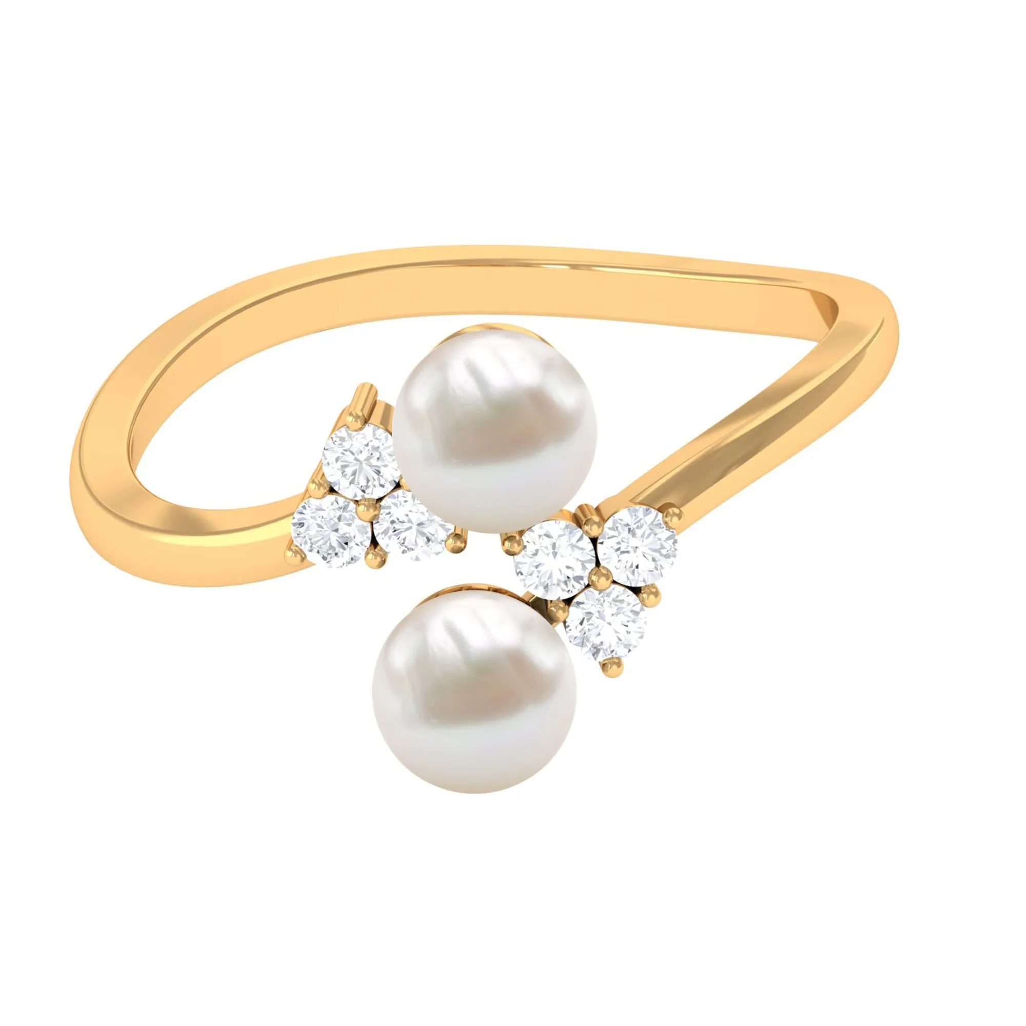 4.25 CT Freshwater Pearl Wrap Ring with Diamond Trio