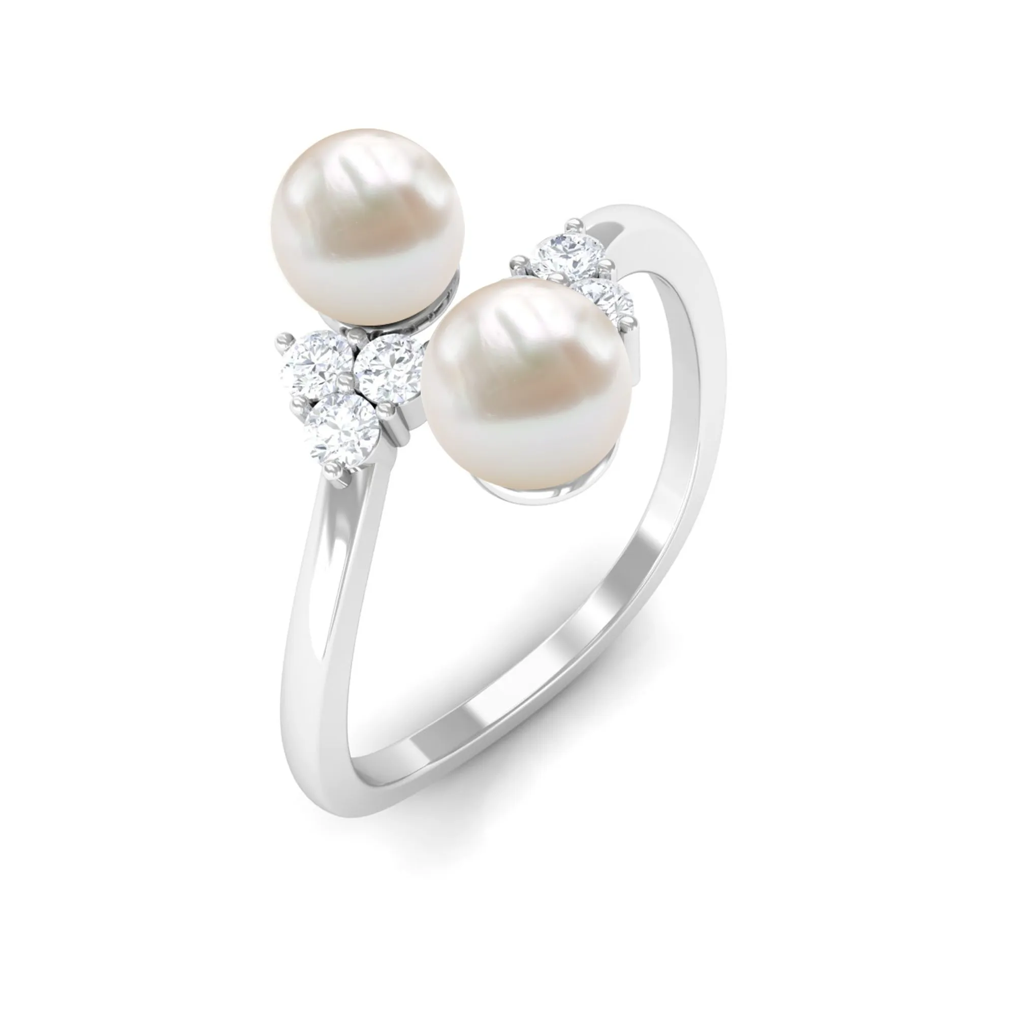 4.25 CT Freshwater Pearl Wrap Ring with Diamond Trio